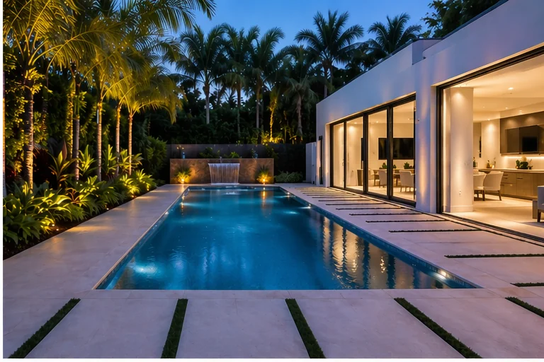 Elegant pool environment with luxury outdoor lighting